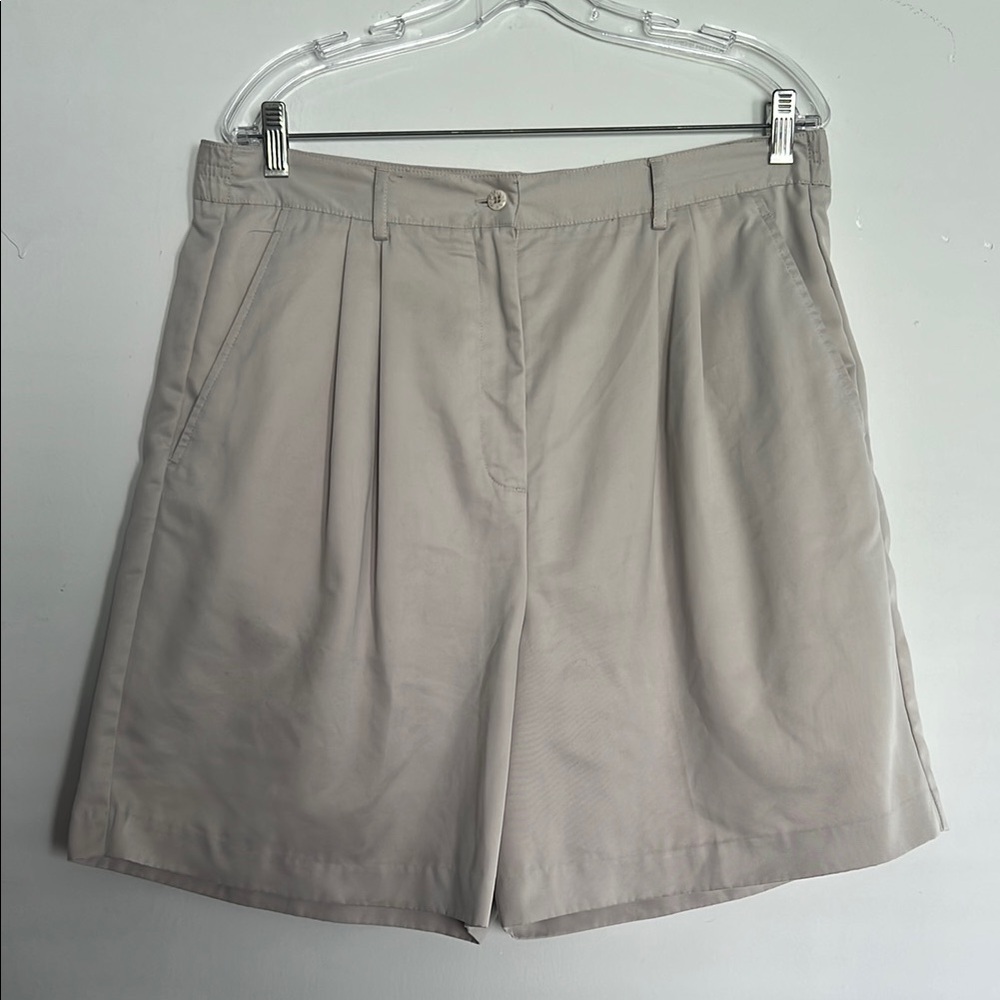 Tan Bermuda Shorts with Tailored Pleats